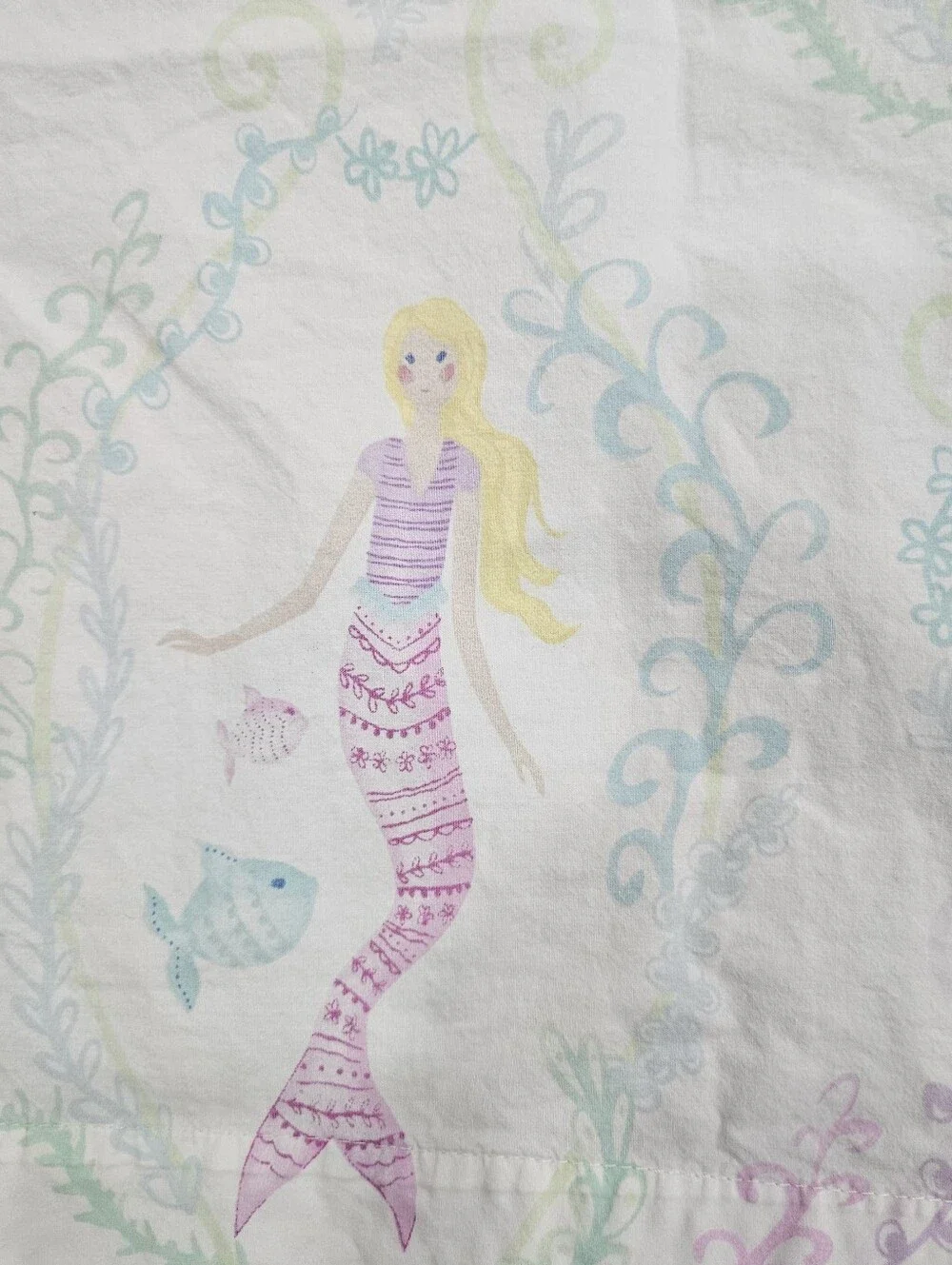 POTTERY BARN KIDS Bailey Mermaid Full Flat Sheet Organic Cotton 2015 Pastels